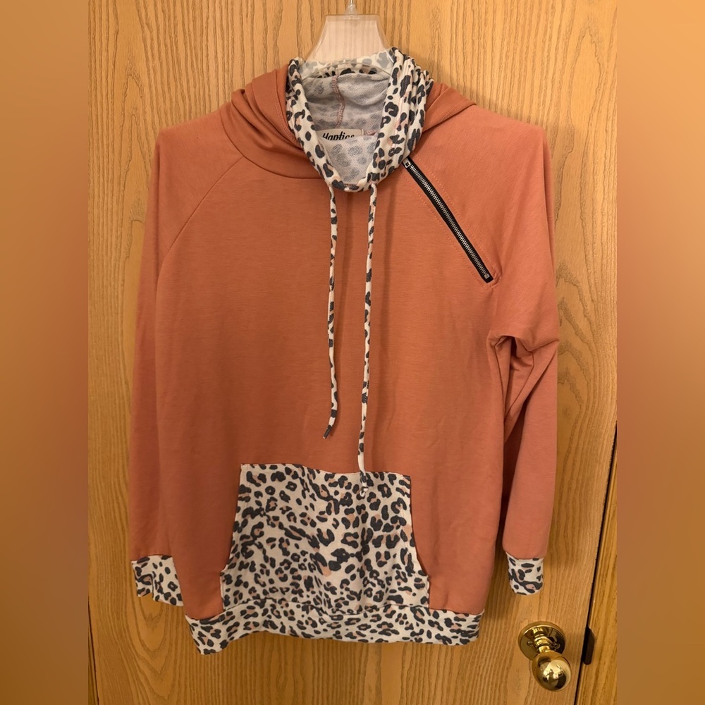 HAPTICS EUC Animal Print Zipper Cowl Neck Long Sleeve Hoodie Womens Size M